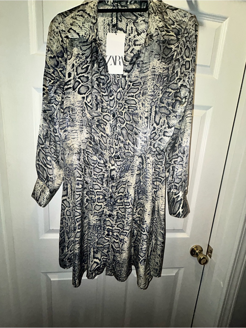 Zara Black & Cream Snake Print Shirt Dress